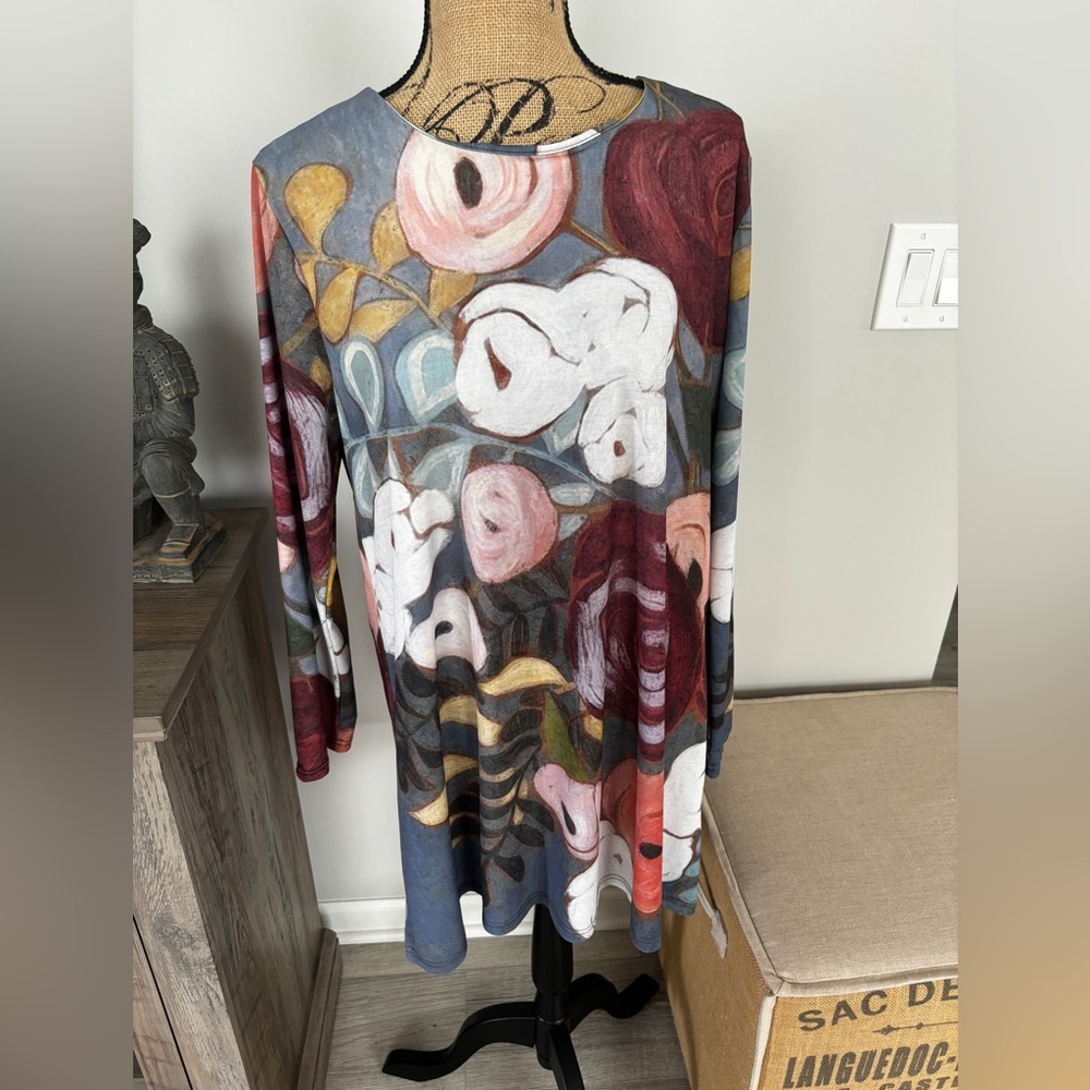 Women's Floral Abstract Long-Sleeve Tunic Top - Multicolor